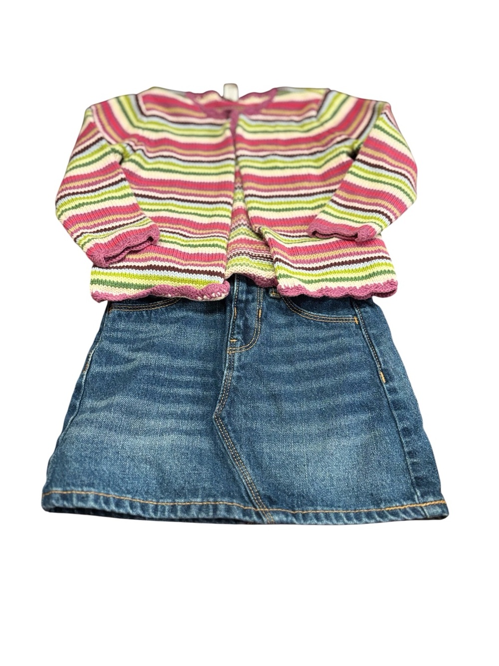 GAP cardigan with Old Navy Jean skirt, size 3 T